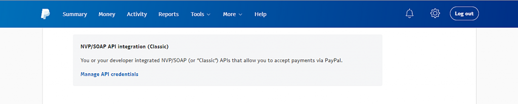 在wordpress自建站WooCommerce上设置PayPal支付插图(4) 此图为您展示了NVP / SOAP API集成(经典)部分。
